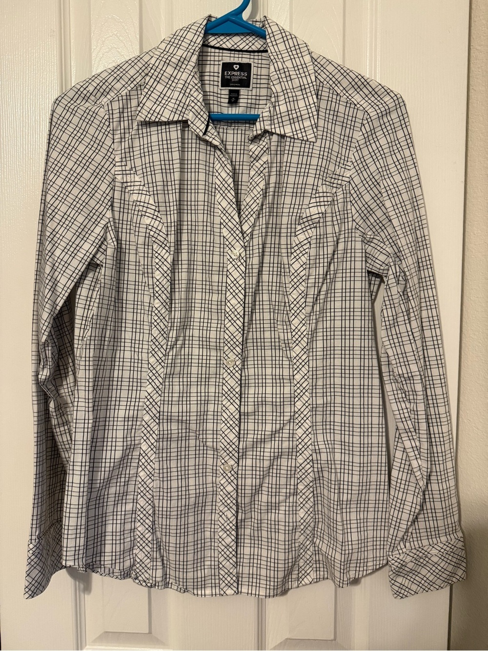 Express White and Black Windowpane Button-Down Shirt